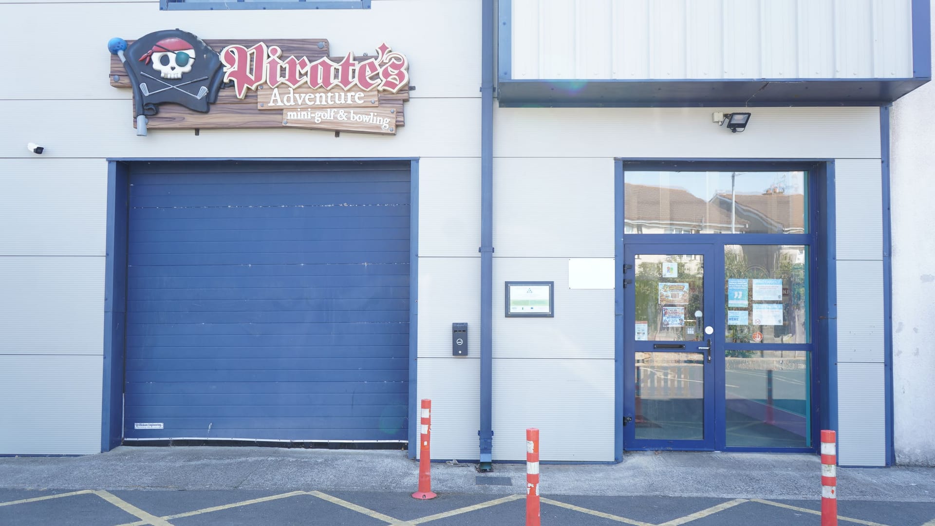 The blue Pirates Adventure entrance beneath the venue sign.