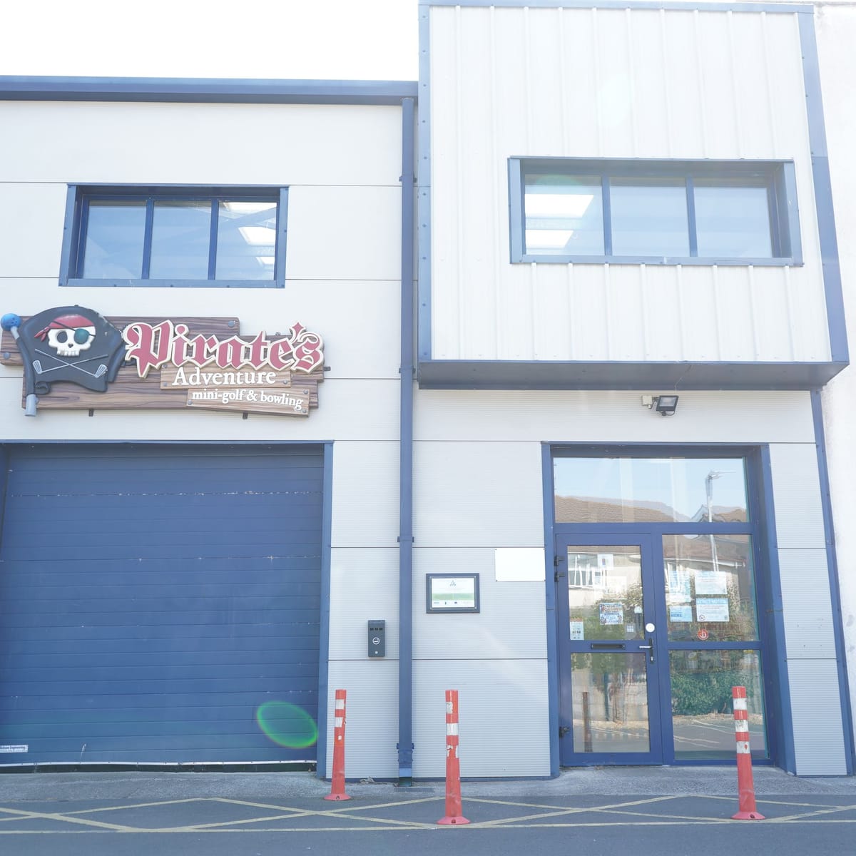 The blue Pirates Adventure entrance beneath the venue sign.