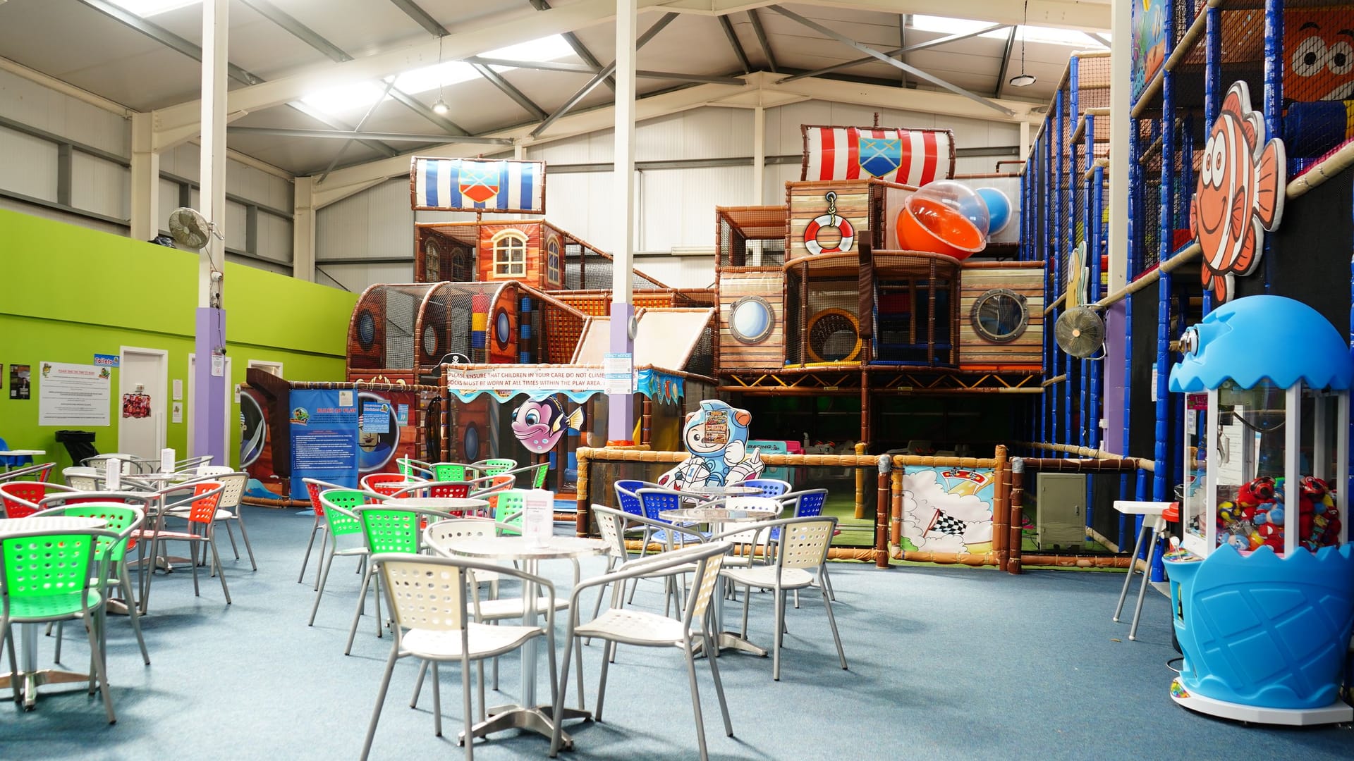 Wide view of the pirate ship frontage and multi-level Main Play structure.
